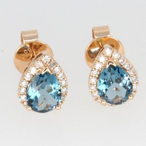 18ct Rose Gold London Blue Topaz and Diamond Earrings