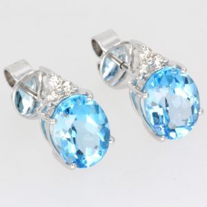 18ct White Gold Blue Topaz and Diamond Earrings