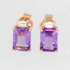 18ct Rose Gold Amethyst and Diamond Earrings