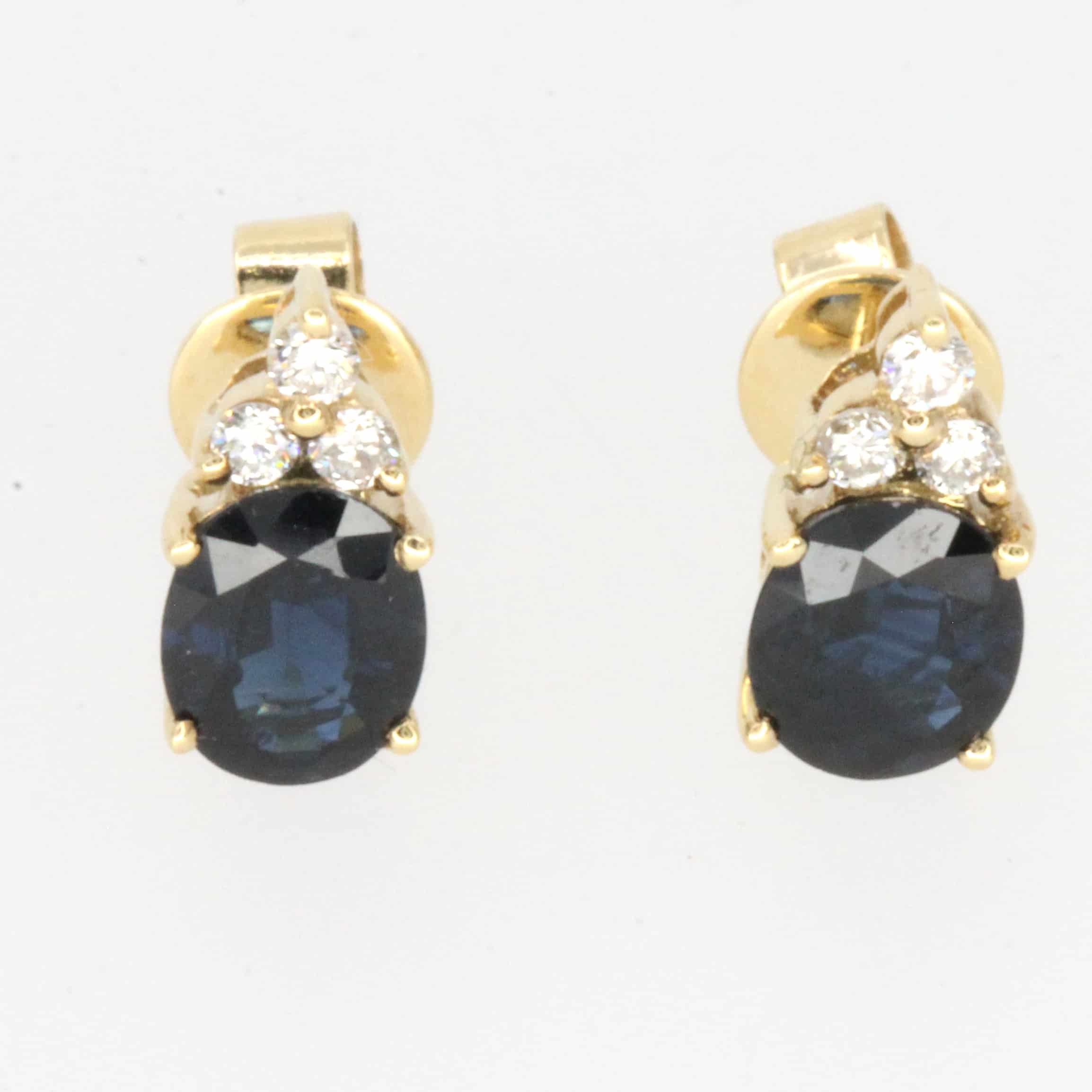 18ct Yellow Gold Australian Sapphire and Diamond Earrings | Allgem ...