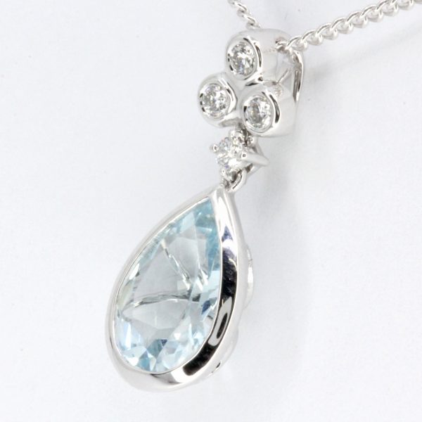 18ct White Gold Aquamarine and Diamond Pendant | Allgem Jewellers