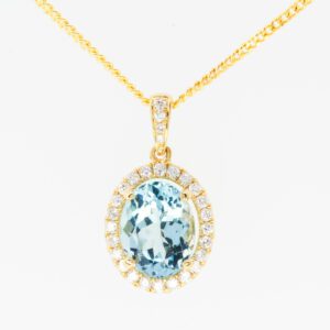18ct Yellow Gold Aquamarine and Diamond Pendant