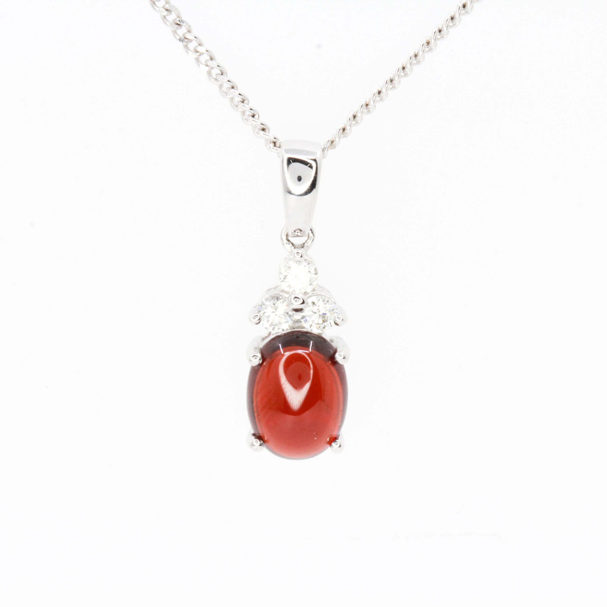 Garnet Cabochon in 18ct White Gold with Diamond Pendant | Allgem Jewellers