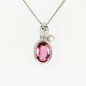 18ct White Gold Pink Tourmaline and Diamond Pendant