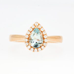 18ct Rose Gold Aquamarine and Diamond Ring