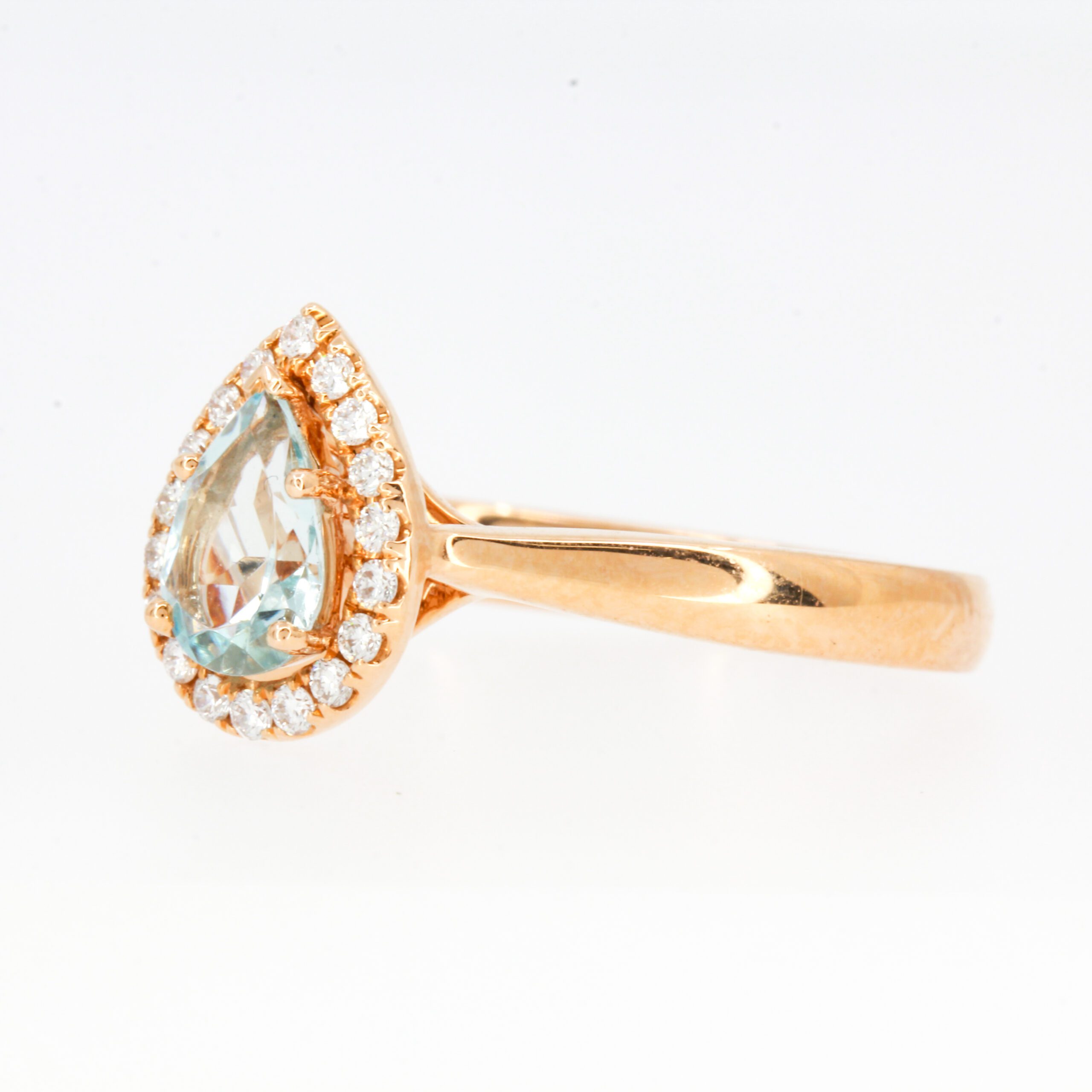 18ct Rose Gold Aquamarine & Diamond Ring Allgem Jewellers