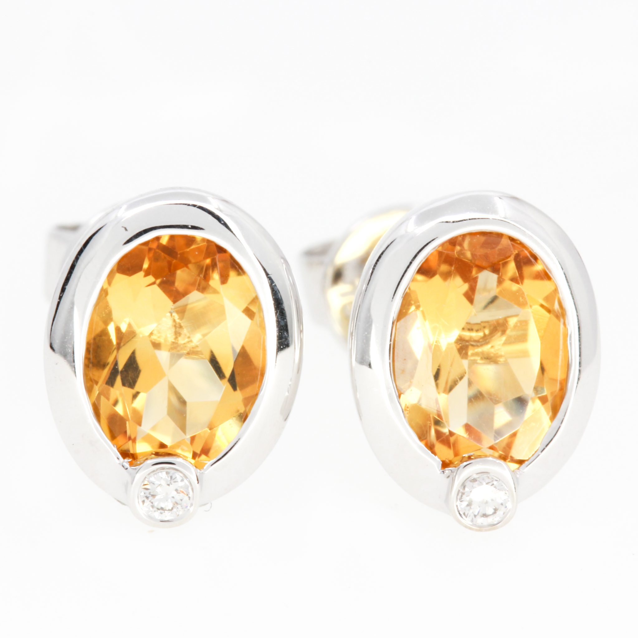 18ct White Gold Citrine and Diamond Earrings Allgem Jewellers