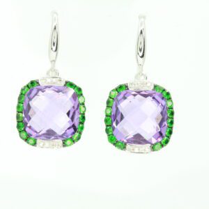 18ct White Gold & Black Rhodium Plated Amethyst and Garnet Drop Earrings