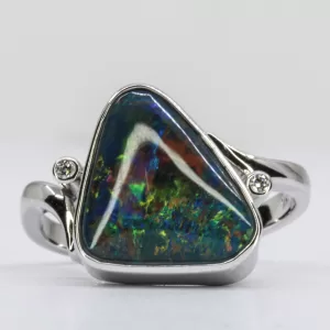 9ct White Gold Free-Form Opal Triplet and Diamond Ring