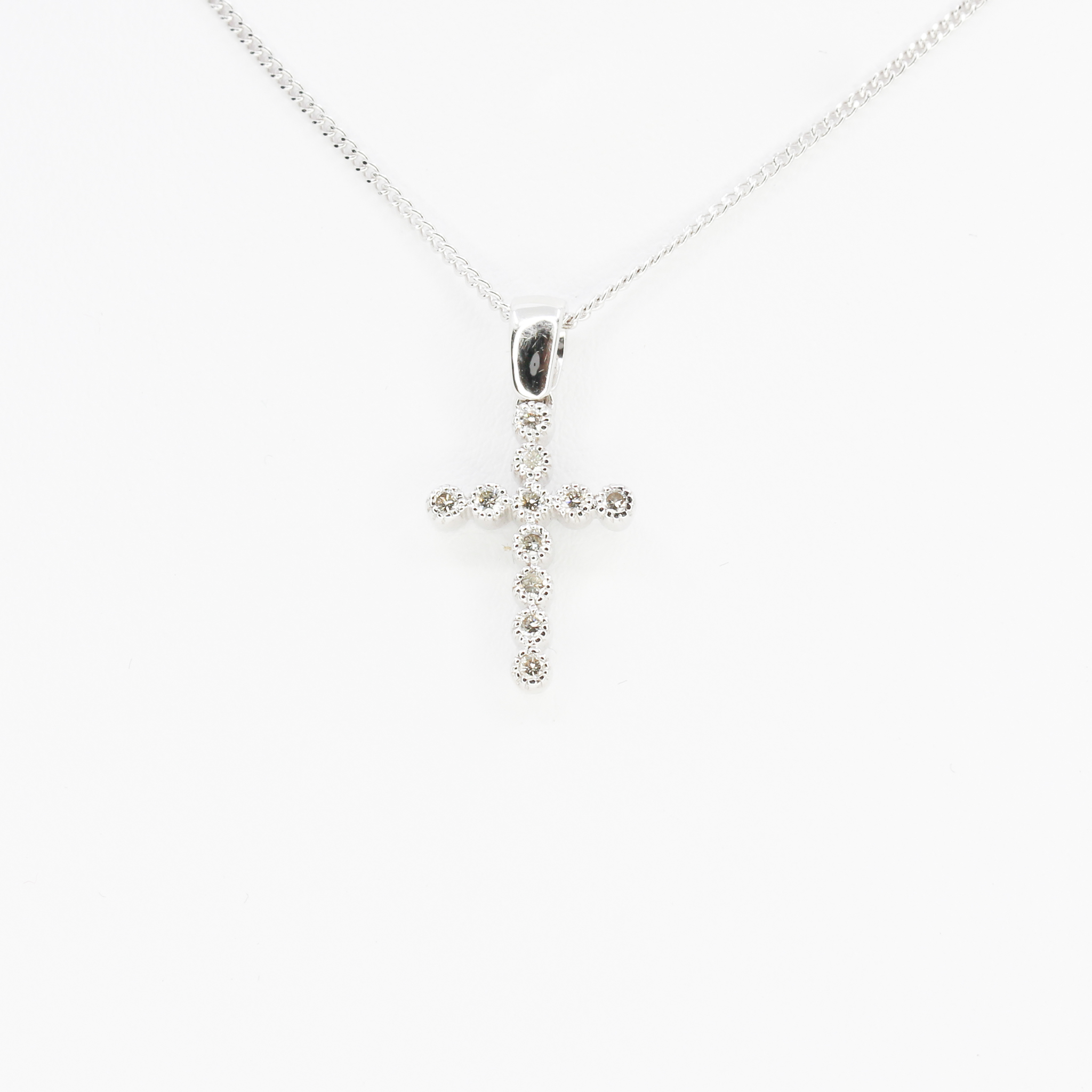 18ct White Gold Diamond Cross Pendant | Allgem Jewellers