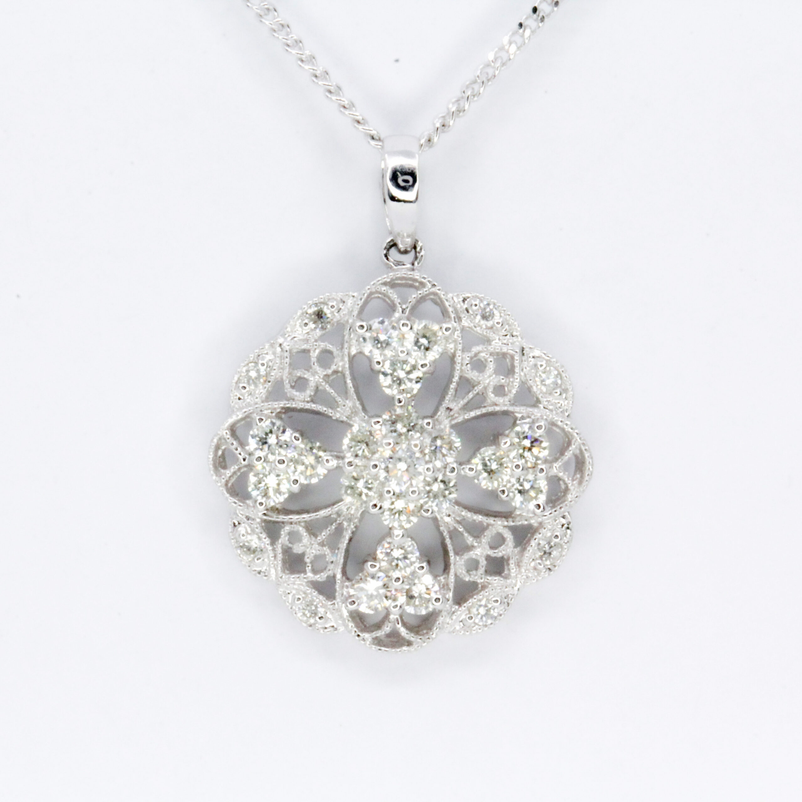 18ct White Gold Diamond Pendant | Allgem Jewellers