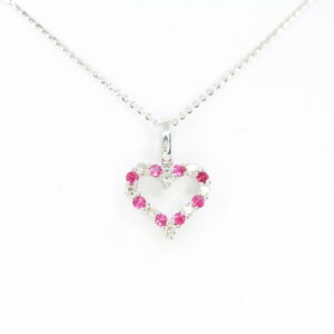 18ct White Gold Ruby and Diamond Pendant With 43cm 18ct White Gold Chain
