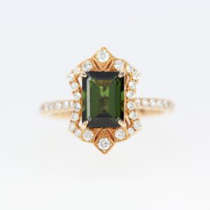 18ct Rose Gold Green Tourmaline and Diamond Ring