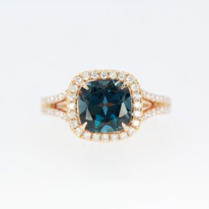 18ct Rose Gold London Blue Topaz and Diamond Ring