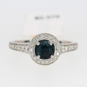 18ct White Gold Blue Tourmaline and Diamond Ring