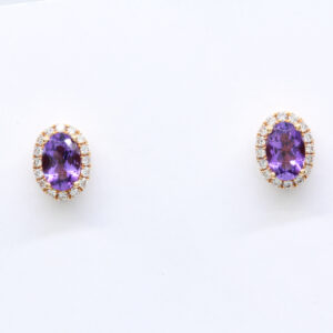18ct Rose Gold Amethyst and Diamond Earrings