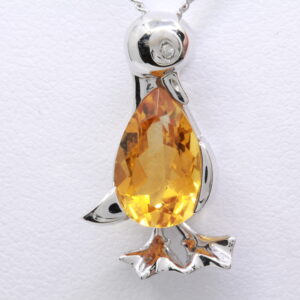 18ct White Gold Citrine “Duck” and Diamond Pendant