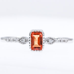 18ct White Gold Orange Sapphire and Diamond Ring