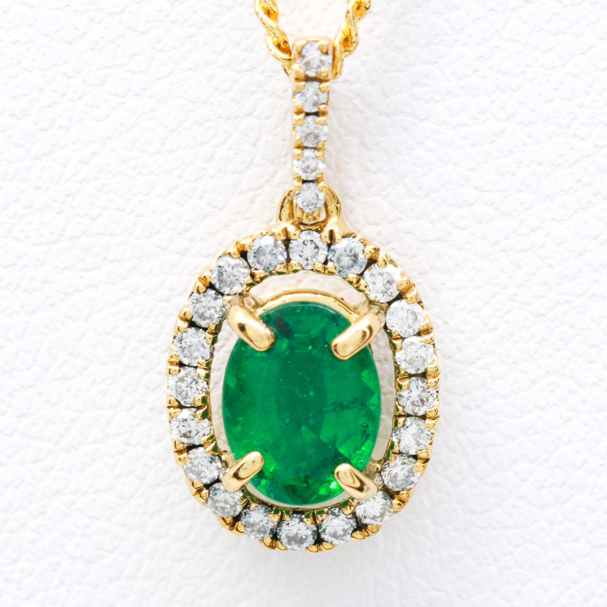 18ct Yellow Gold Emerald and Diamond Pendant | Allgem Jewellers