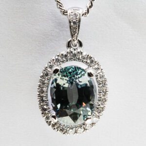 18ct White Gold ‘Unheated’ Tanzanite and Diamond Pendant