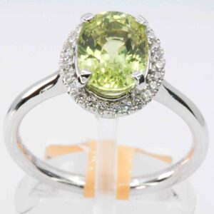 18ct White Gold ‘Unheated’ Yellow/Green Sapphire & Diamond Ring