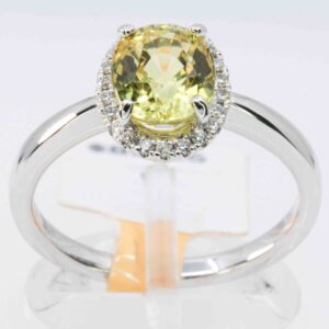18ct White Gold ‘Unheated’ Yellow Sapphire & Diamond Ring
