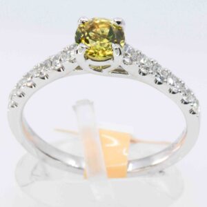 18ct White Gold Australian Yellow Sapphire and Diamond Ring