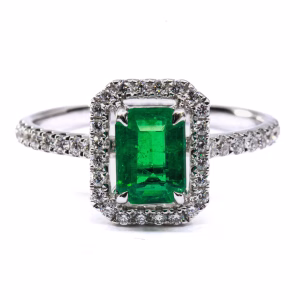 18ct White Gold Zambian Emerald and Diamond Ring