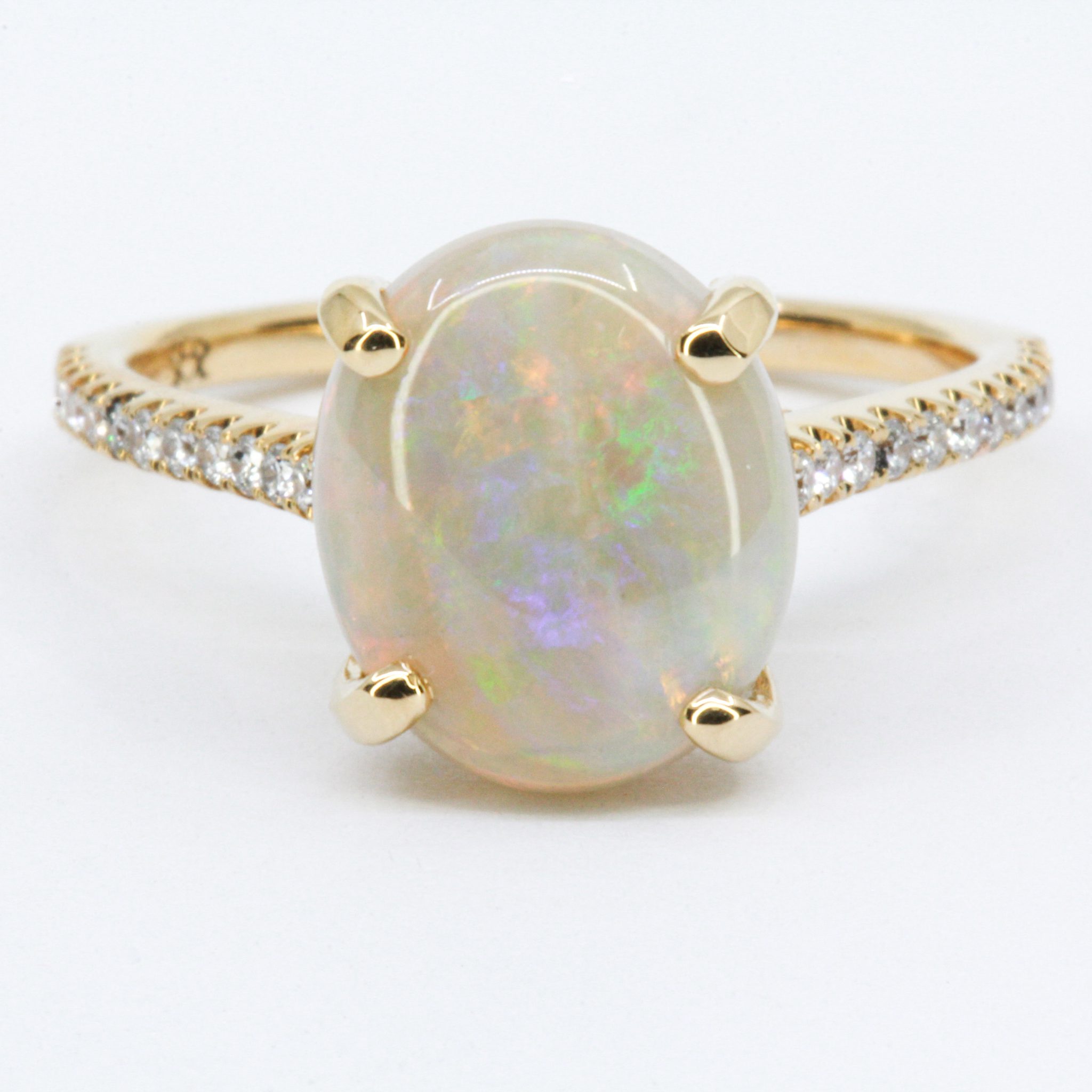 18ct Yellow Gold Solid White Opal and Diamond Ring | Allgem Jewellers