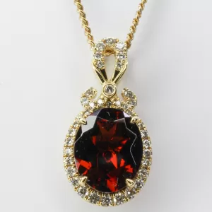 18ct Yellow Gold Garnet and Diamond Pendant