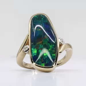 9ct Yellow Gold Free-Form Opal Triplet and Diamond Ring
