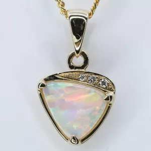 14ct Yellow Gold Solid Crystal Opal and Diamond Pendant
