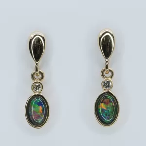 14ct Yellow Gold Opal Triplet and Diamond Stud Drop Earrings