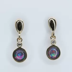14ct Yellow Gold Opal Triplet and Diamond Stud Drop Earrings
