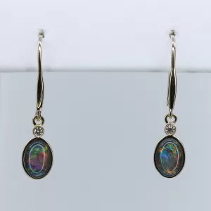 14ct Yellow Gold Opal Triplet and Diamond Drop Earrings