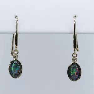 14ct Yellow Gold Opal Triplet and Diamond Drop Earrings