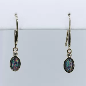 14ct Yellow Gold Opal Triplet and Diamond Drop Earrings