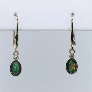 14ct Yellow Gold Opal Triplet and Diamond Drop Earrings