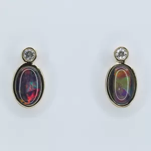 14ct Yellow Gold Opal Triplet and Diamond Earrings