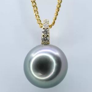 18ct Yellow Gold Tahitian Pearl and Diamond Pendant