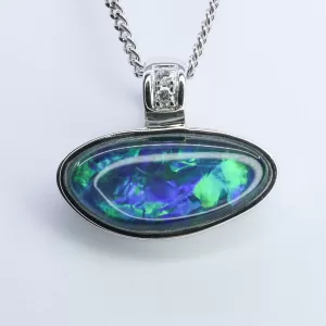 14ct White Gold Free-Form Opal Triplet and Diamond Pendant