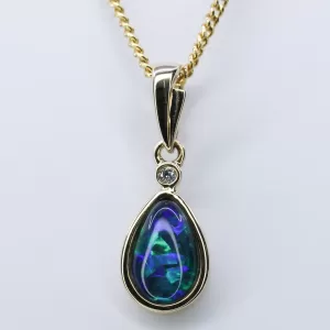 14ct Yellow Gold Opal Triplet and Diamond Pendant