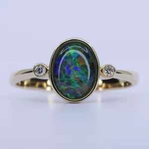 14ct Yellow Gold Opal Triplet and Diamond Ring