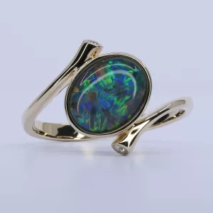 14ct Yellow Gold Opal Triplet and Diamond Ring