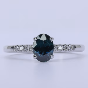 18ct White Gold Australian Teal Sapphire and Diamond Ring