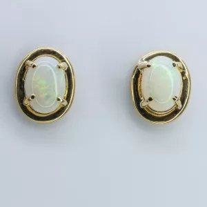 18ct Yellow Gold Solid White Opal Earrings