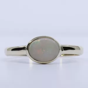 9ct Yellow Gold Solid White Opal Ring