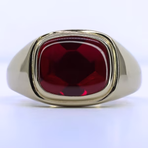 9ct Yellow Gold Gents Synthetic Red Stone Ring