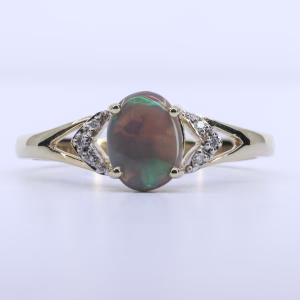 9ct Yellow Gold Solid Grey Opal and Diamond Ring