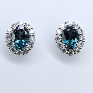 18ct White Gold London Blue Topaz and Diamond Earrings